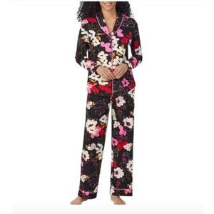 NEW  Room Service Shawl Collar Pajama Set Black XXL Floral Print M0197